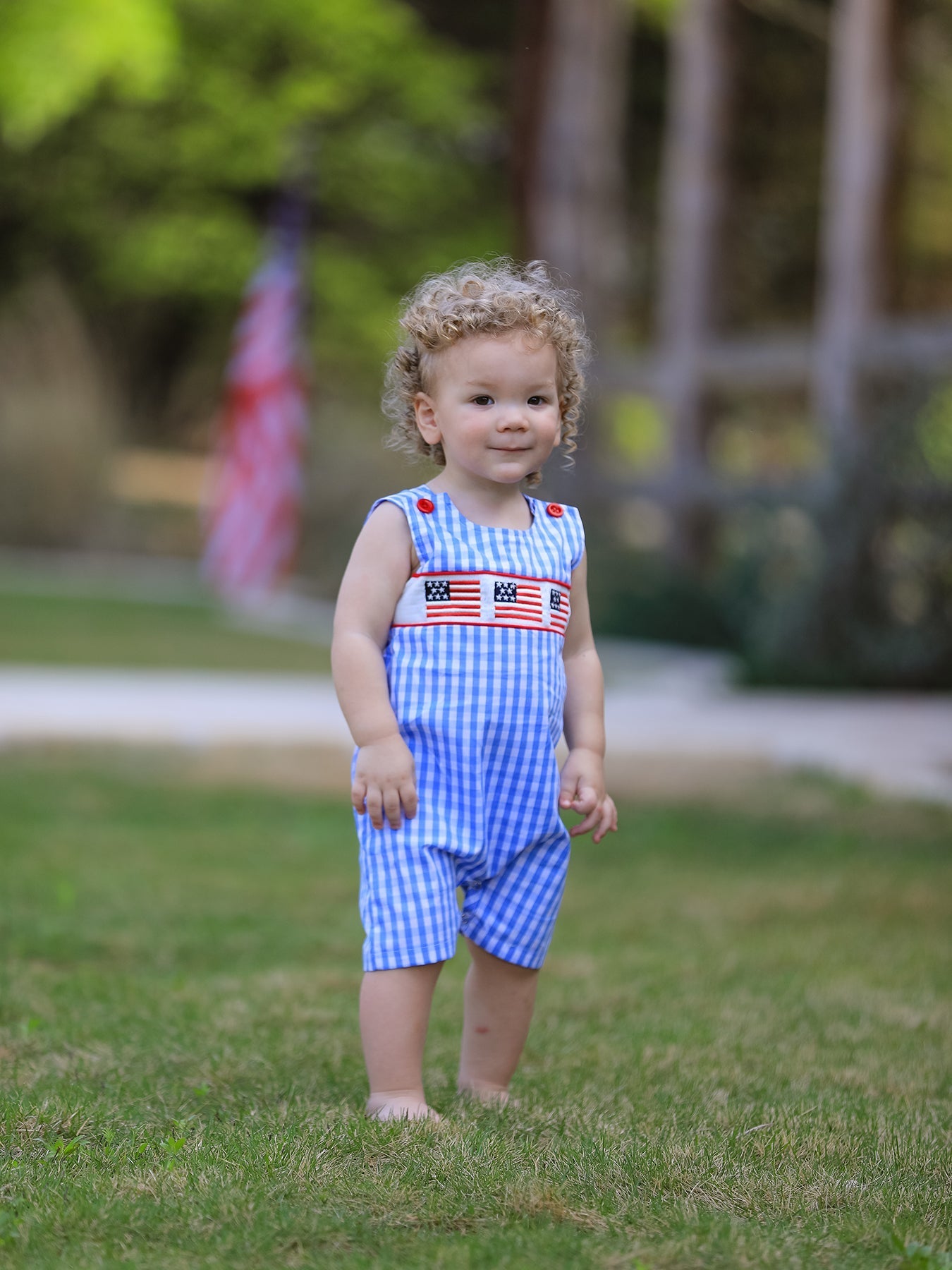 4th of july Flag Embroidery Smocking Boys Romper - Abbies Place