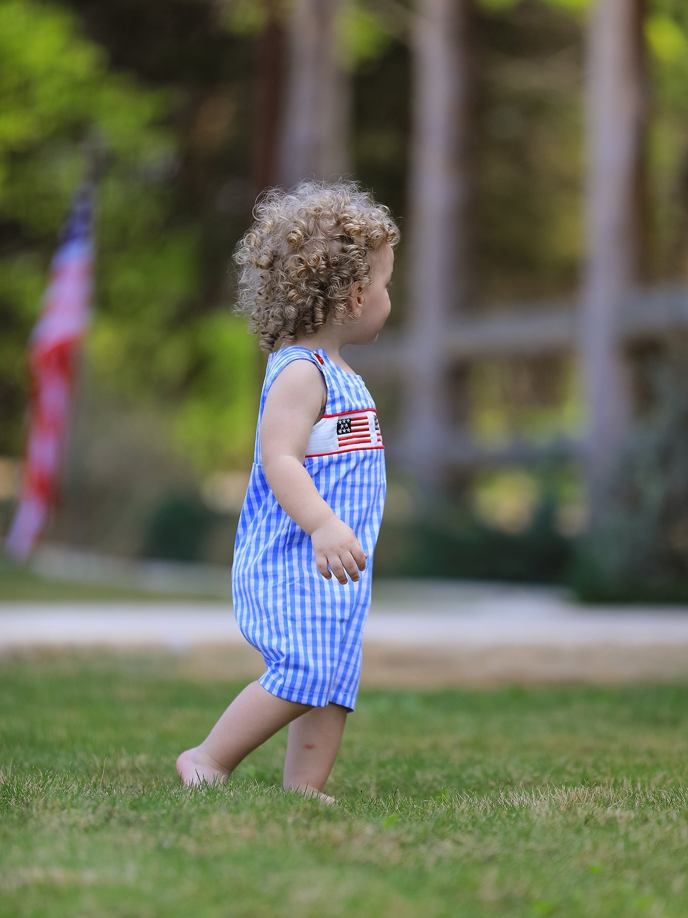 4th of july Flag Embroidery Smocking Boys Romper - Abbies Place