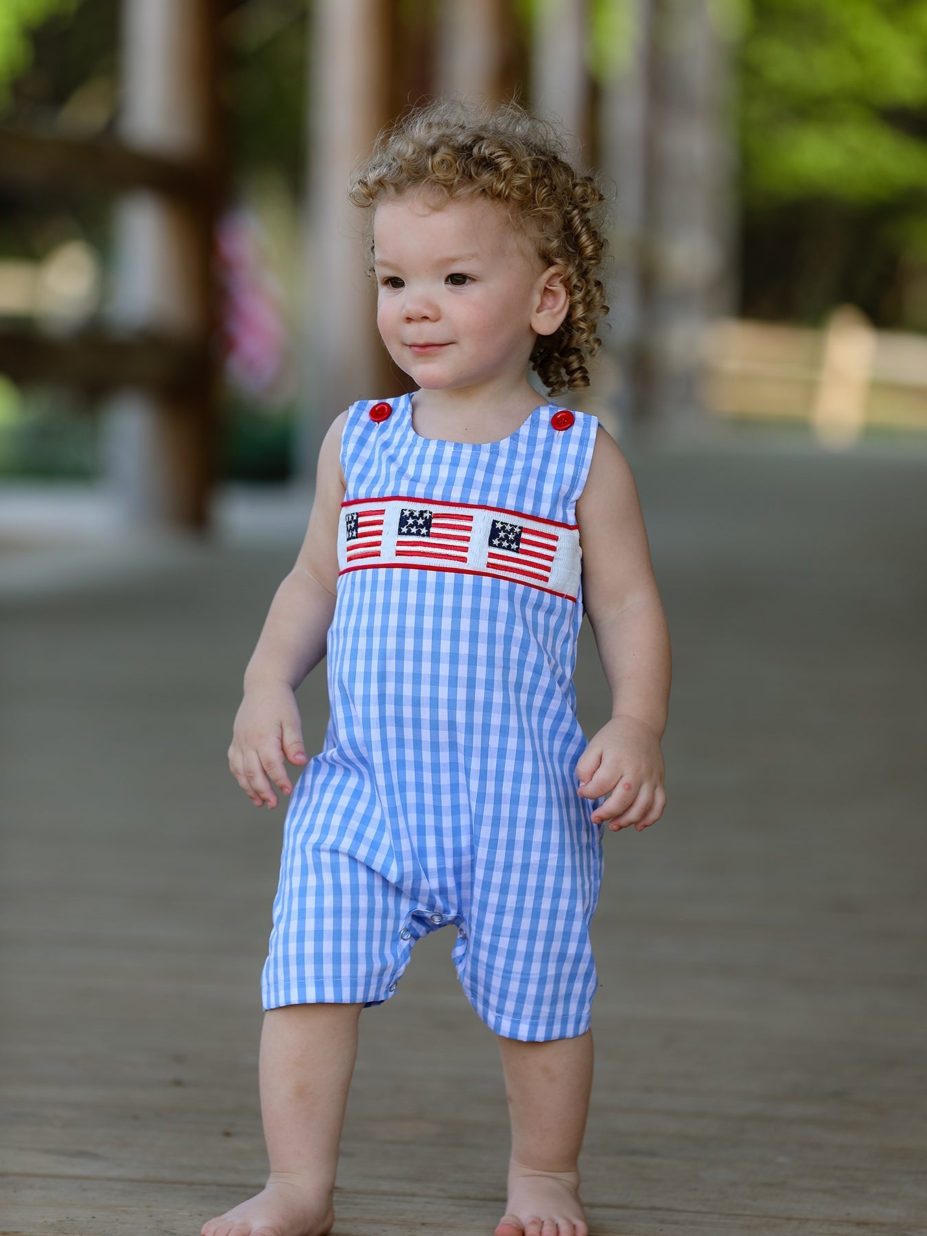 4th of july Flag Embroidery Smocking Boys Romper - Abbies Place