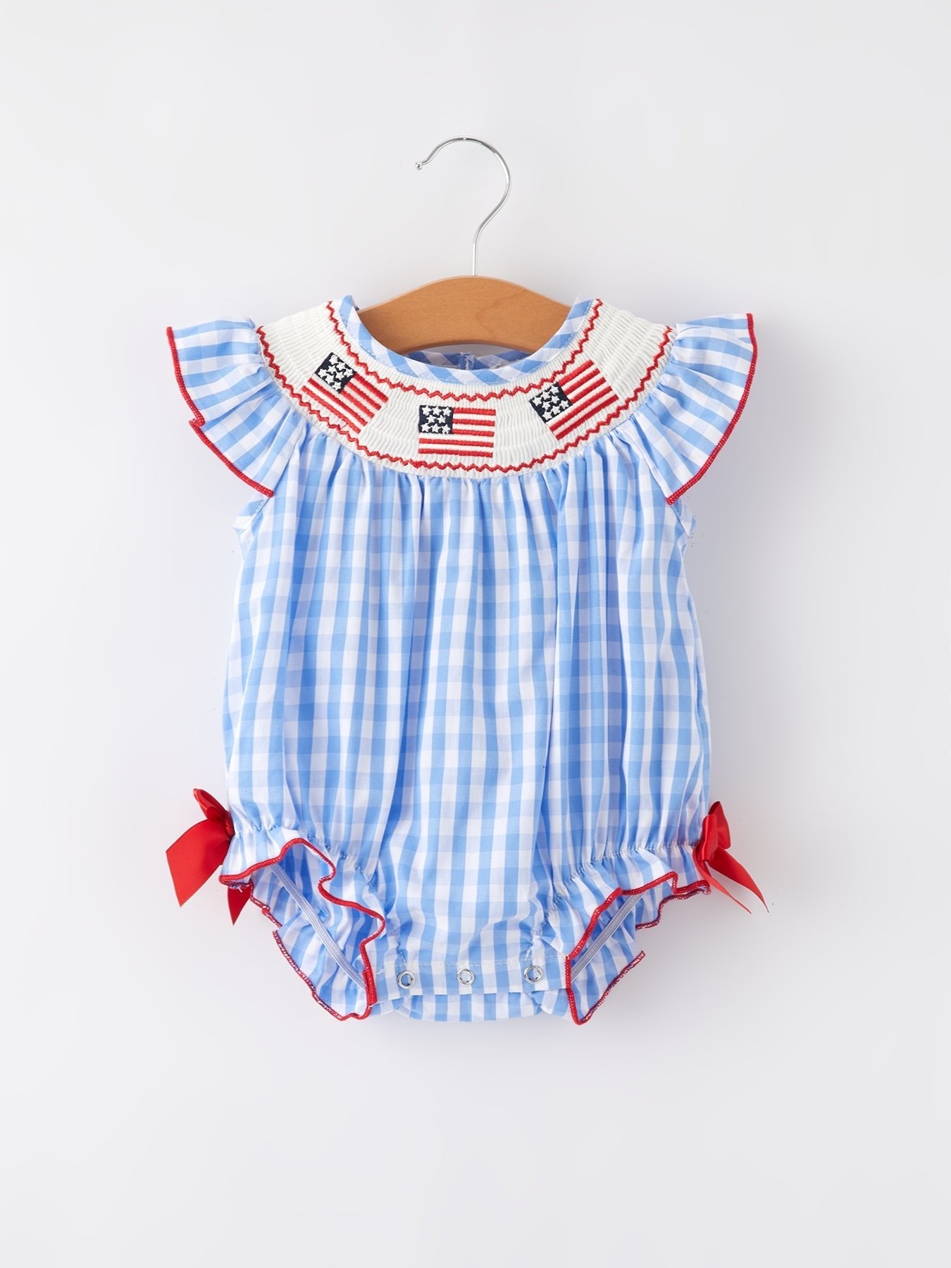4th of july Flag Embroidery Smocking Girls Romper - Abbies Place