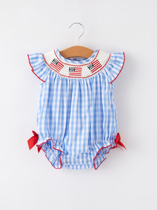 4th of july Flag Embroidery Smocking Girls Romper - Abbies Place