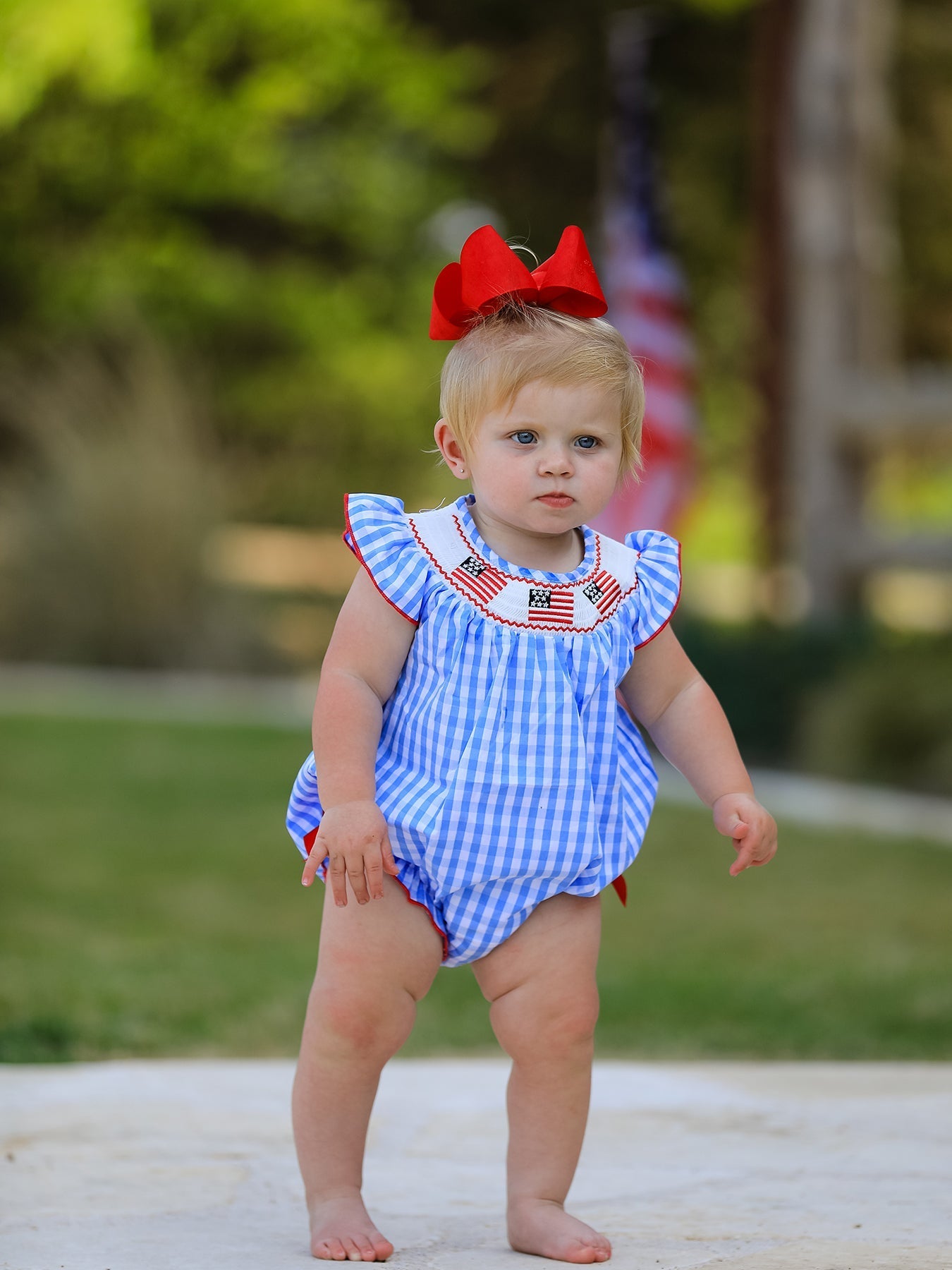 4th of july Flag Embroidery Smocking Girls Romper - Abbies Place