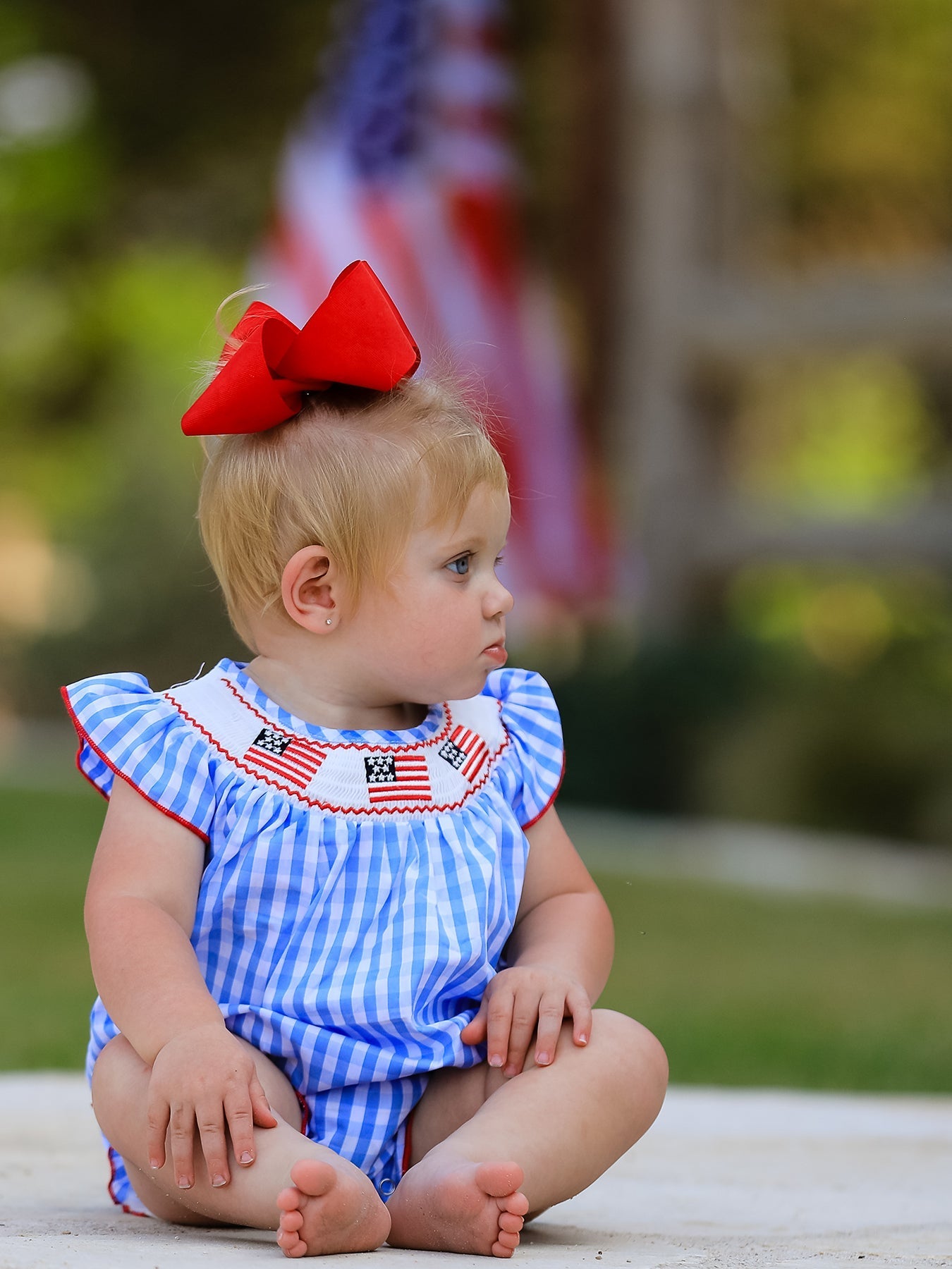 4th of july Flag Embroidery Smocking Girls Romper - Abbies Place