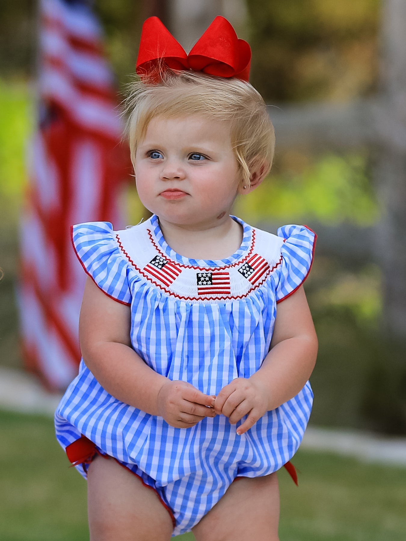 4th of july Flag Embroidery Smocking Girls Romper - Abbies Place
