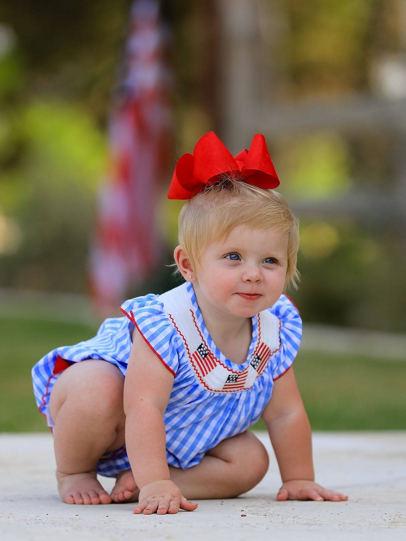 4th of july Flag Embroidery Smocking Girls Romper - Abbies Place