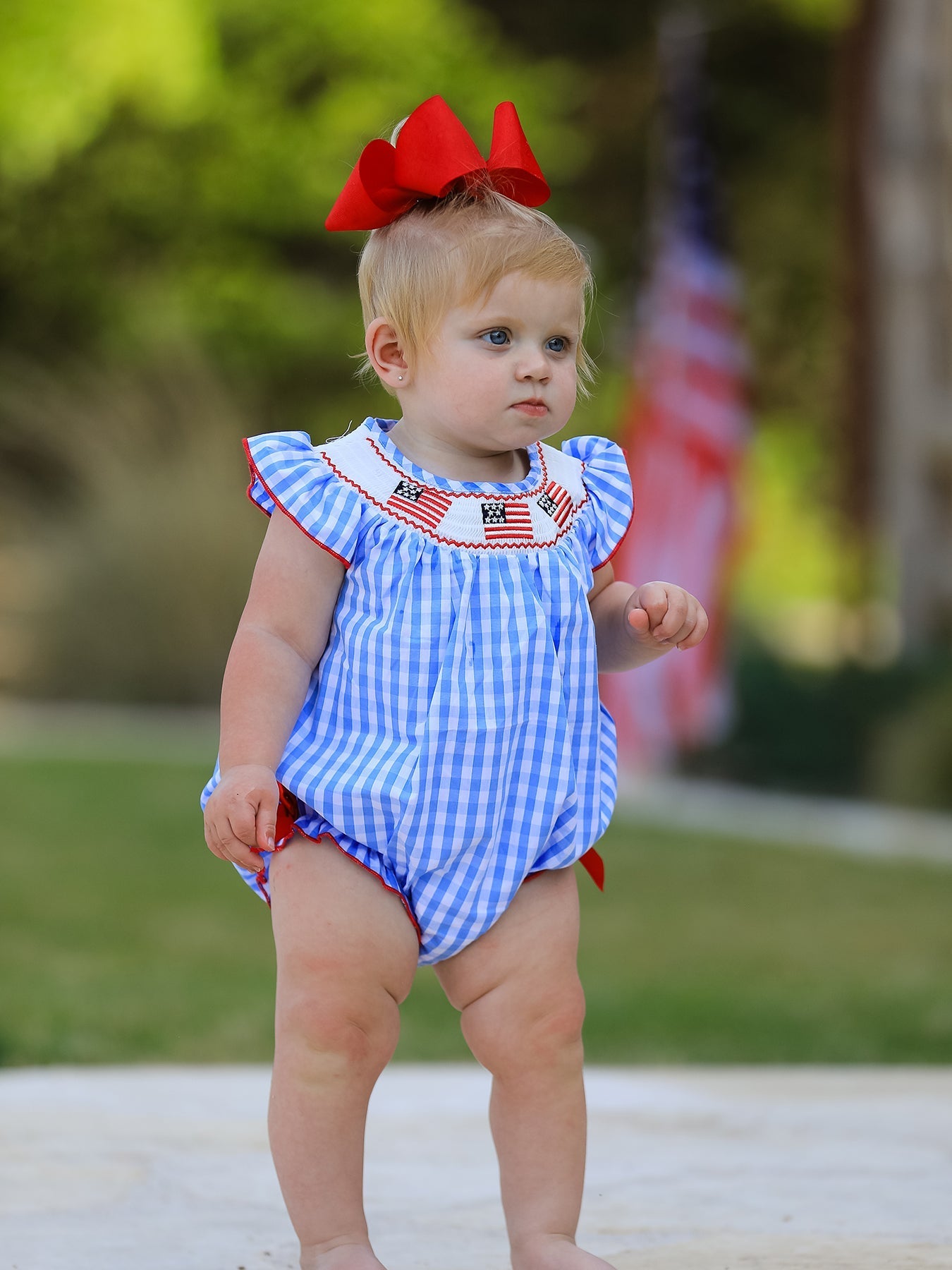 4th of july Flag Embroidery Smocking Girls Romper - Abbies Place