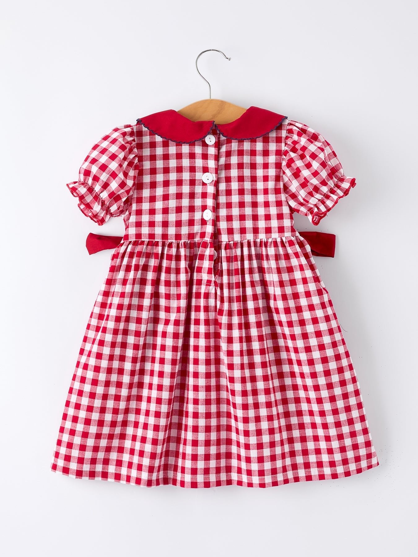 4th of July Flag Plaid Girl Peter Pan Collar Dress Bow - Abbies Place