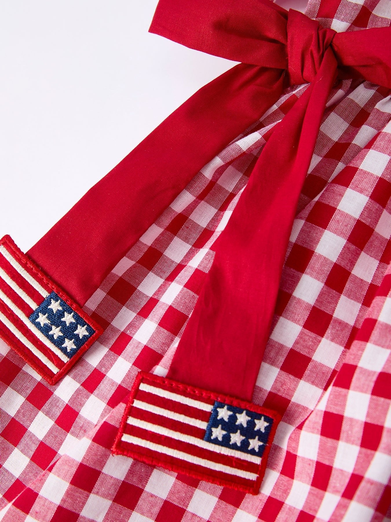 4th of July Flag Plaid Girl Peter Pan Collar Dress Bow - Abbies Place