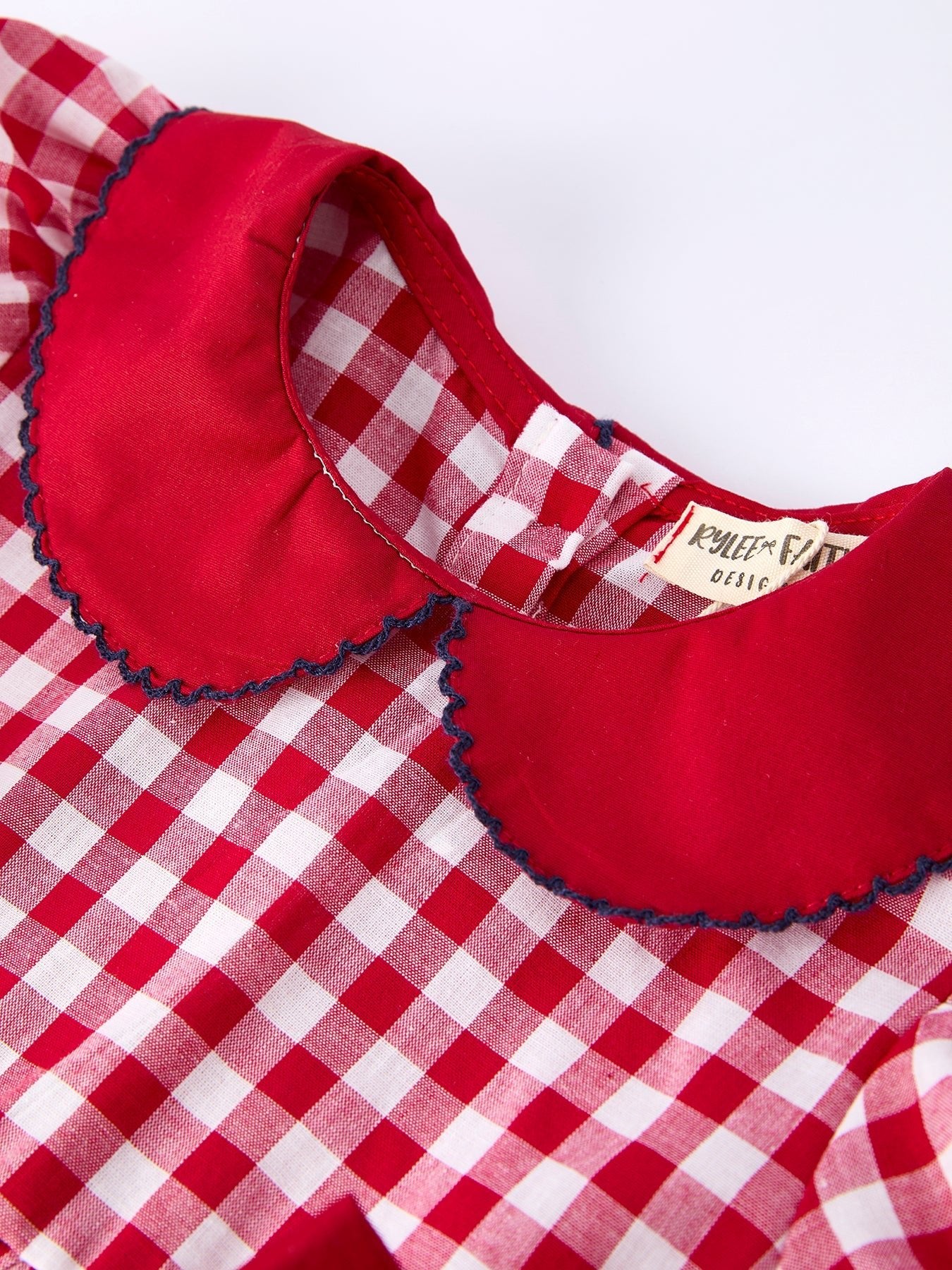 4th of July Flag Plaid Girl Peter Pan Collar Dress Bow - Abbies Place
