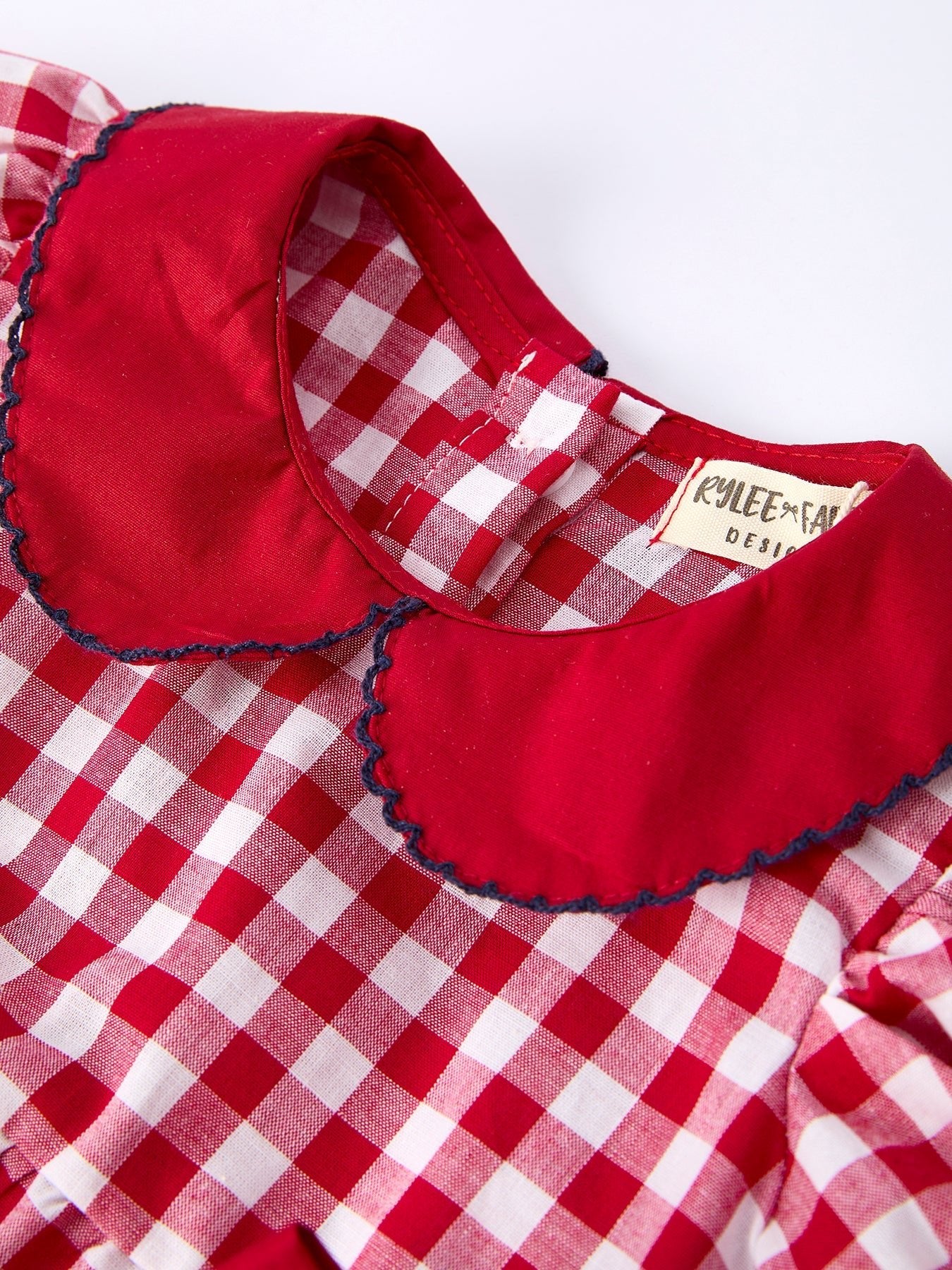 4th of July Flag Plaid Girl Peter Pan Collar Romper Bow - Abbies Place