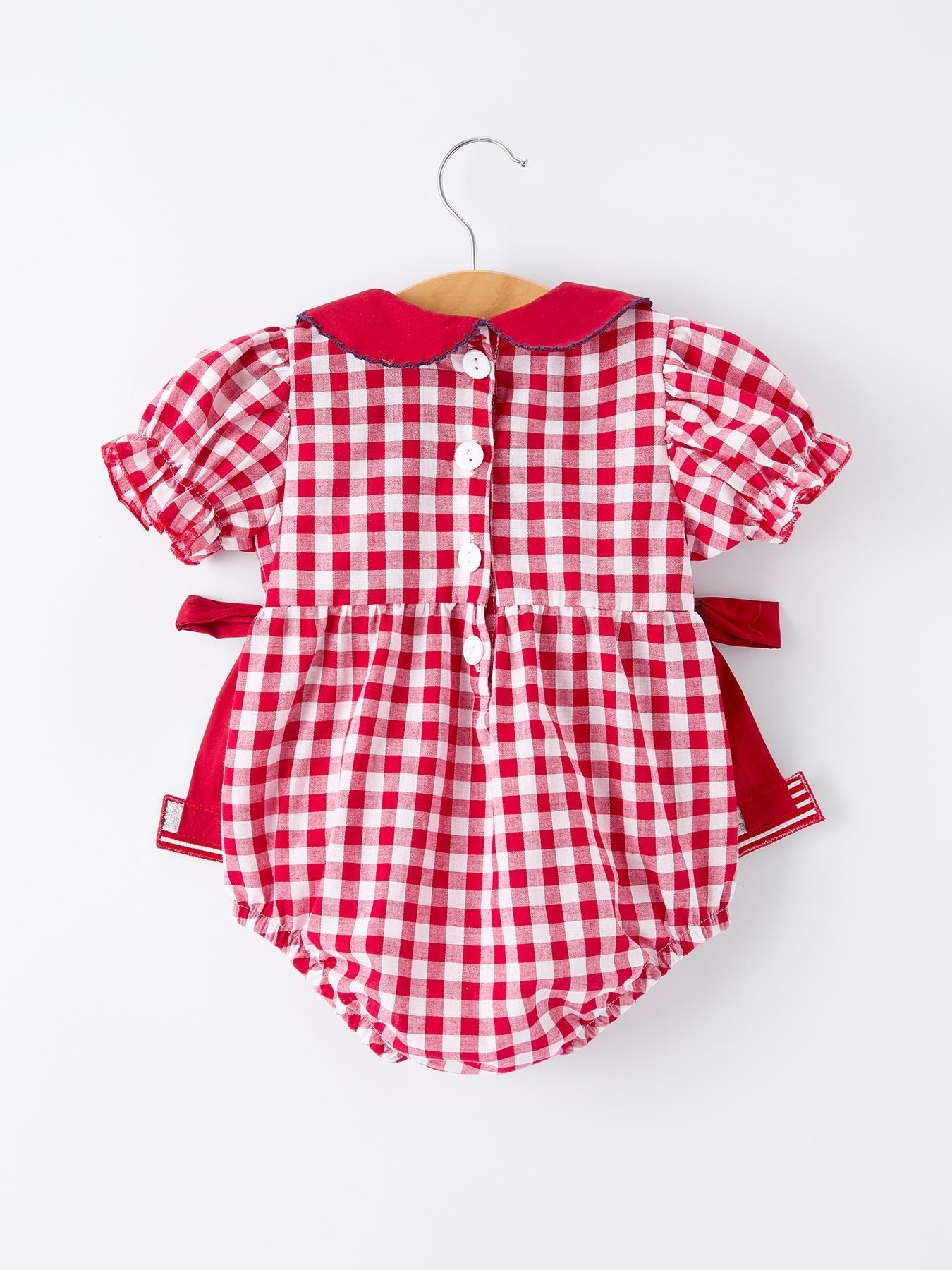 4th of July Flag Plaid Girl Peter Pan Collar Romper Bow - Abbies Place