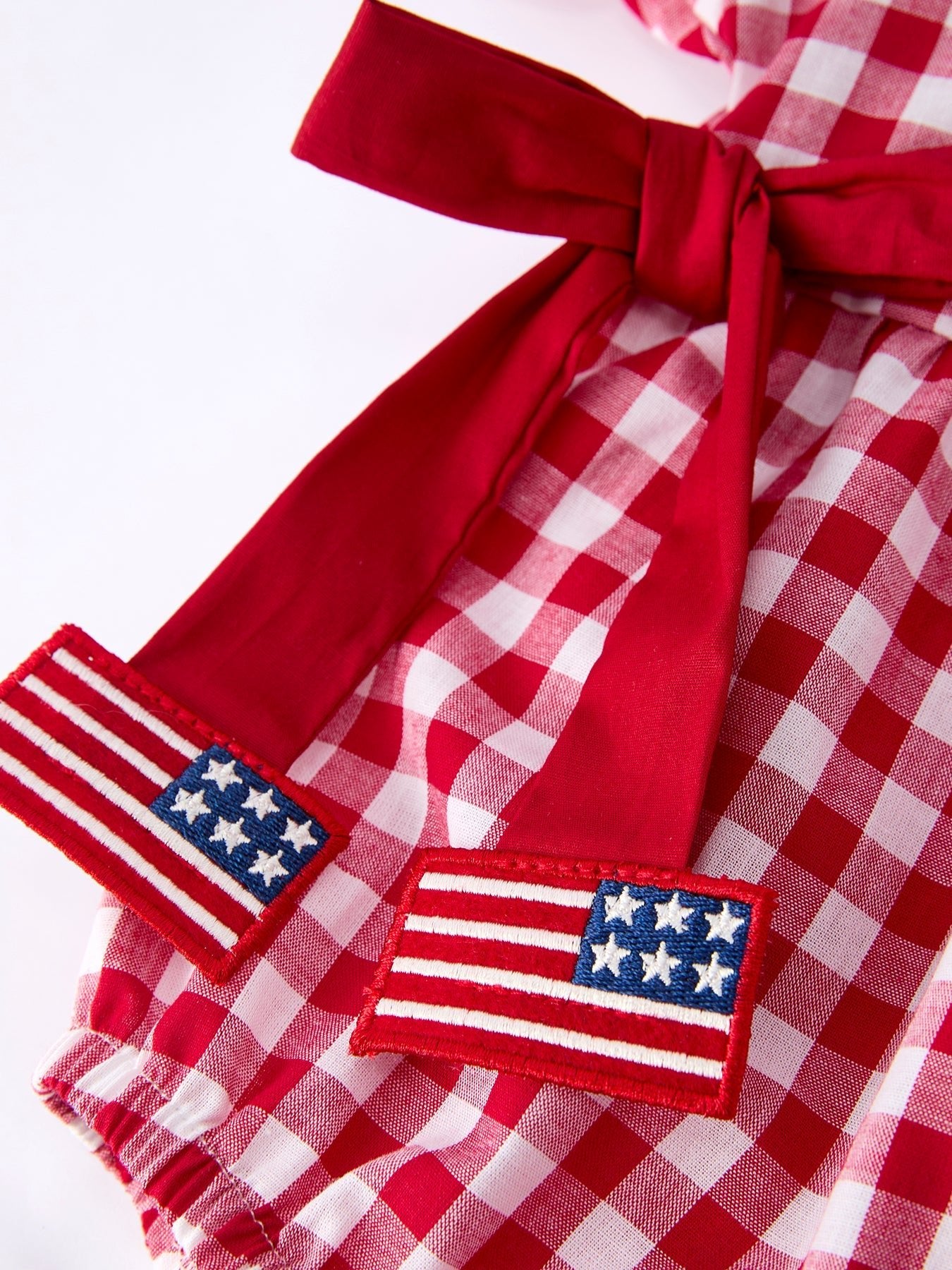4th of July Flag Plaid Girl Peter Pan Collar Romper Bow - Abbies Place