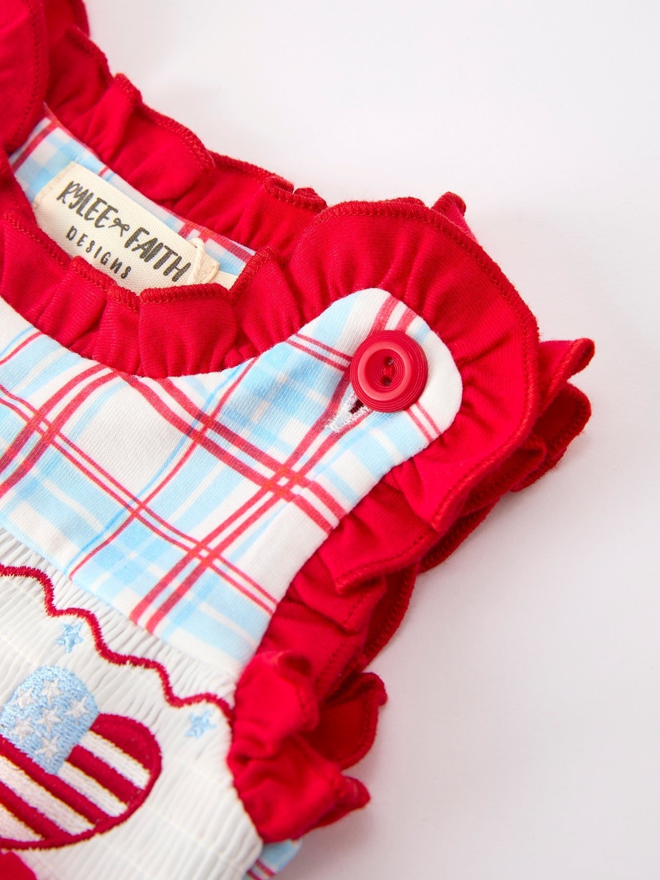 4th of July Plaid Bow Girls Set Smocked Puff Sleeve Top Bloomer - Abbies Place