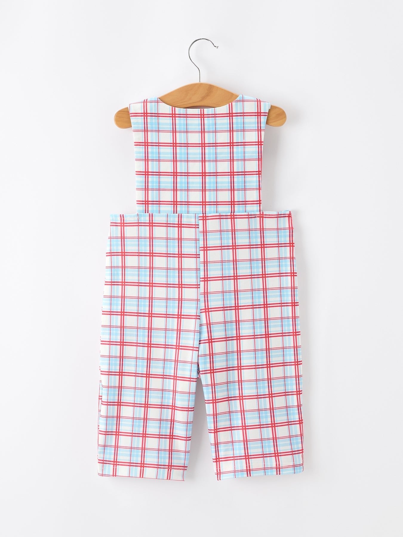 4th of July Plaid Boys Romper Smocked Flag Button Strap - Abbies Place