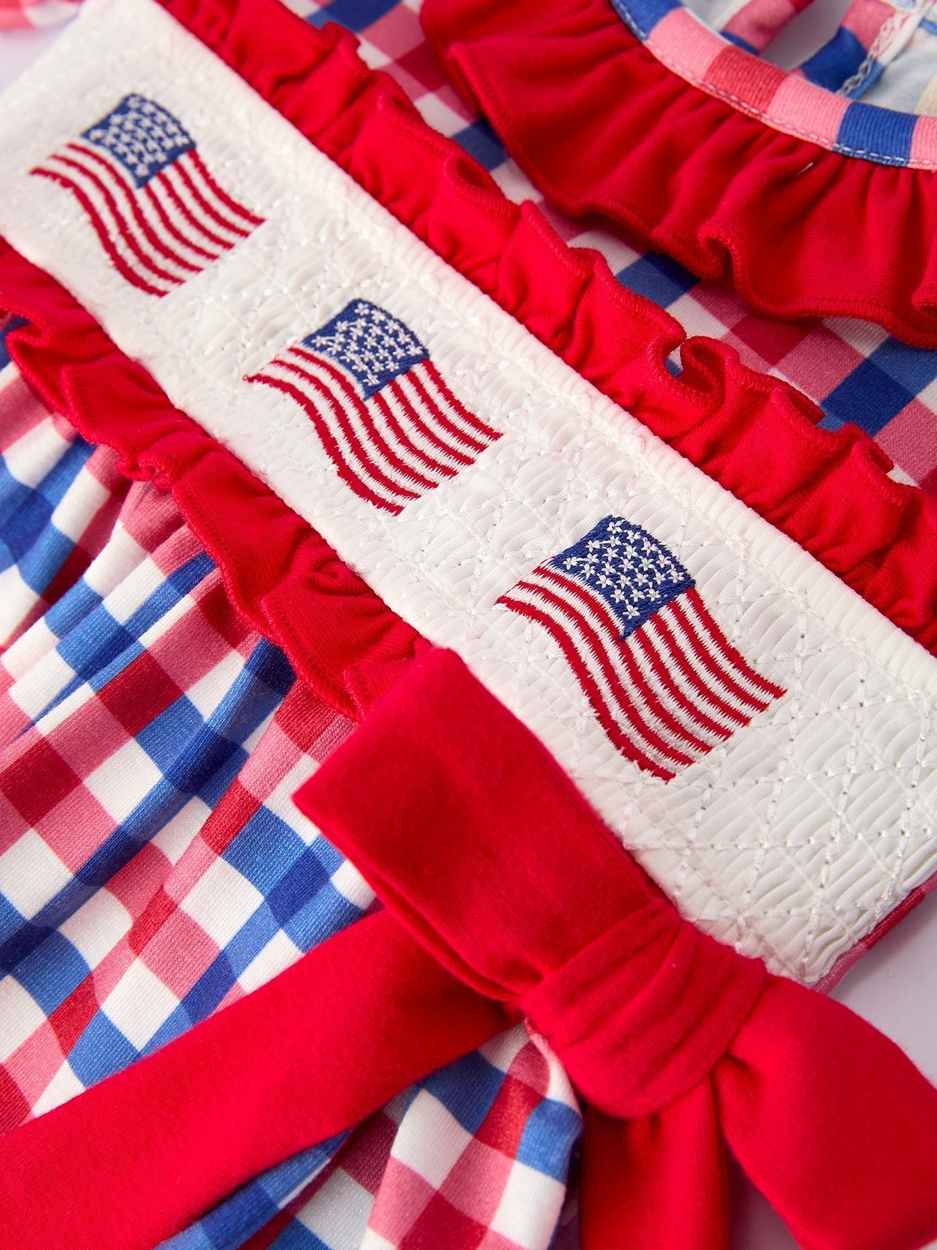 4th of July Plaid Flag Girl Bloomer Set With Bow - Abbies Place