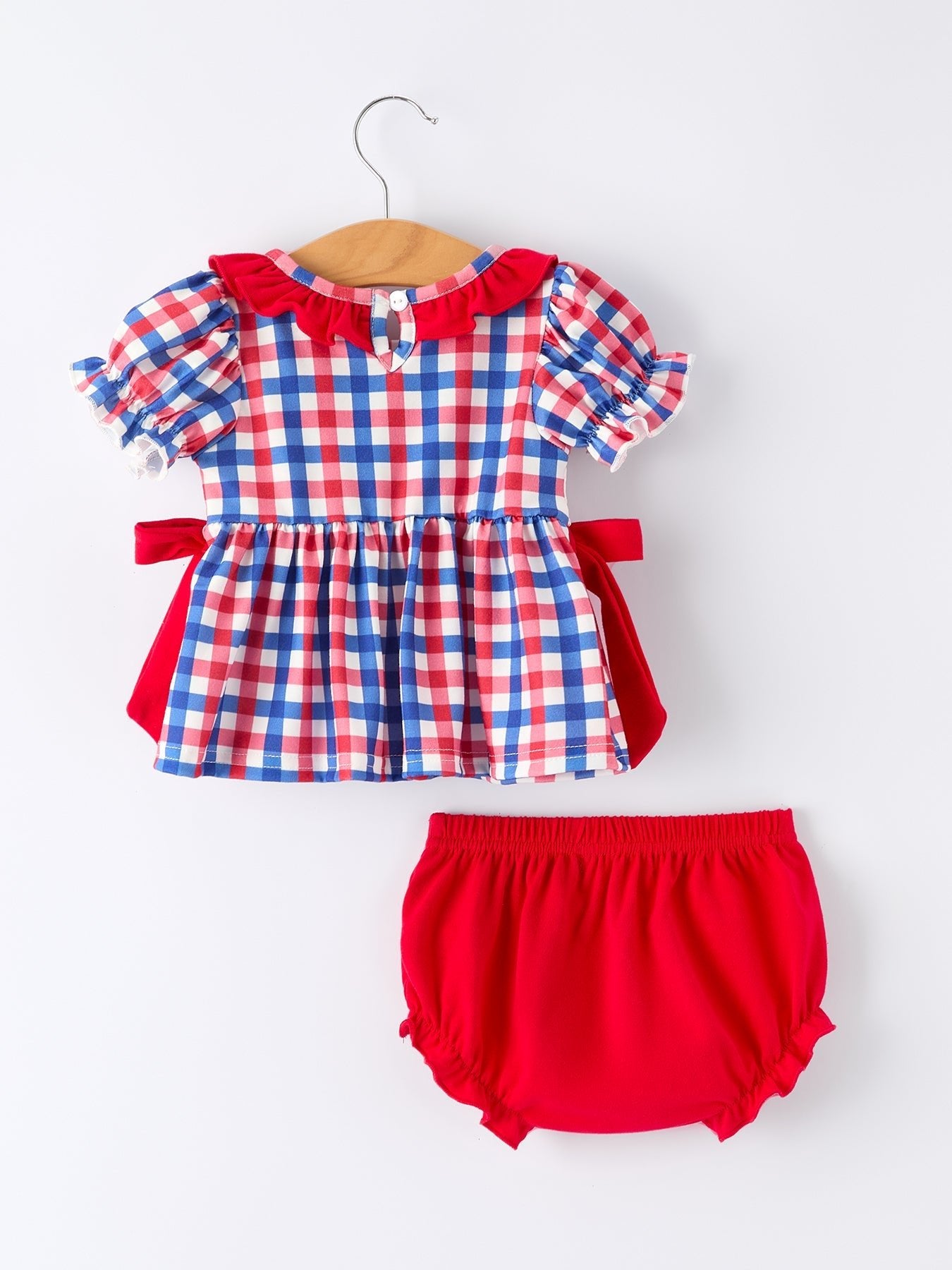 4th of July Plaid Flag Girl Bloomer Set With Bow - Abbies Place