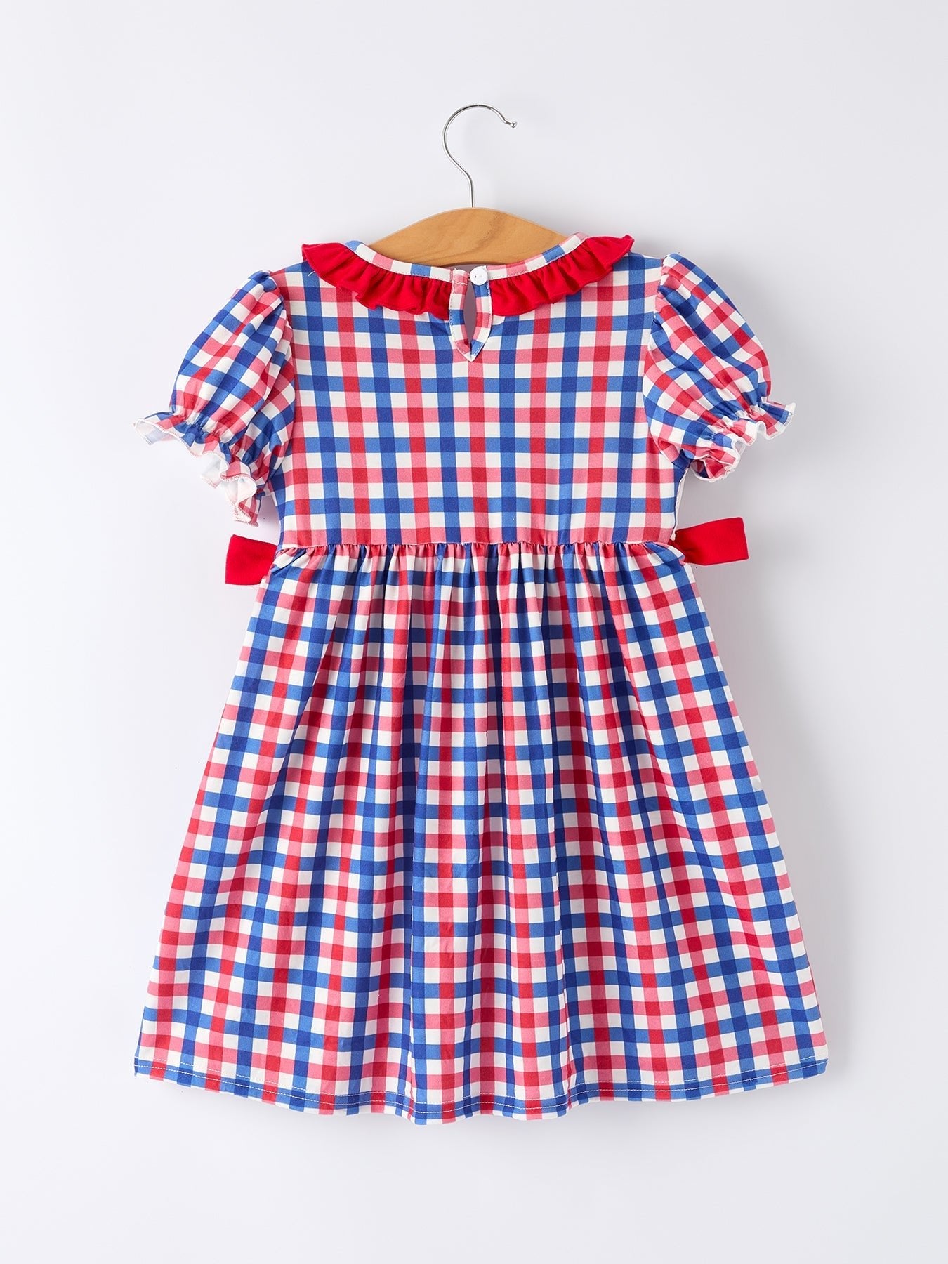 4th of July Plaid Flag Girl Dress With Bow - Abbies Place