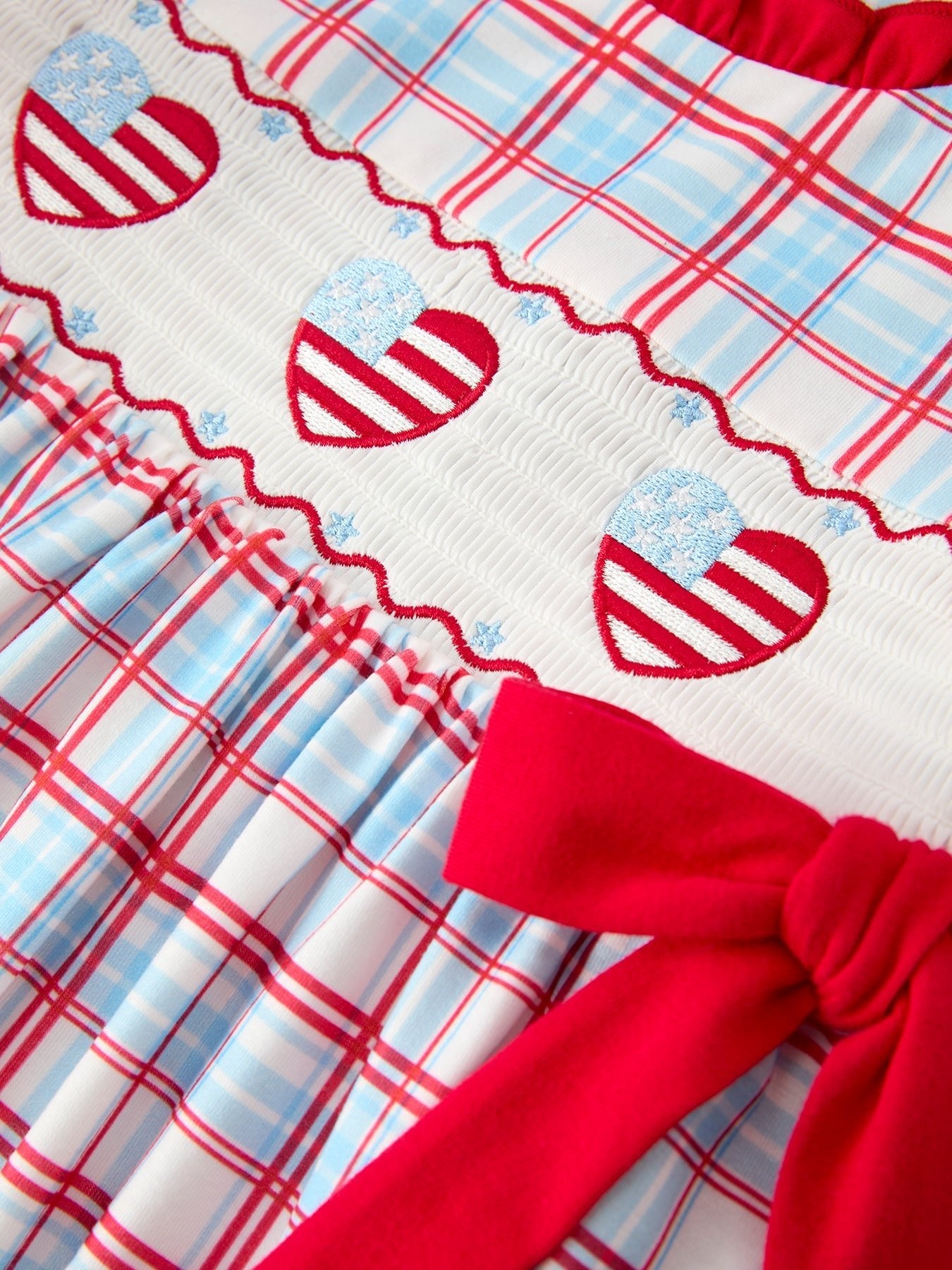 4th of July Plaid Flag Heart Girl Dress With Bow - Abbies Place