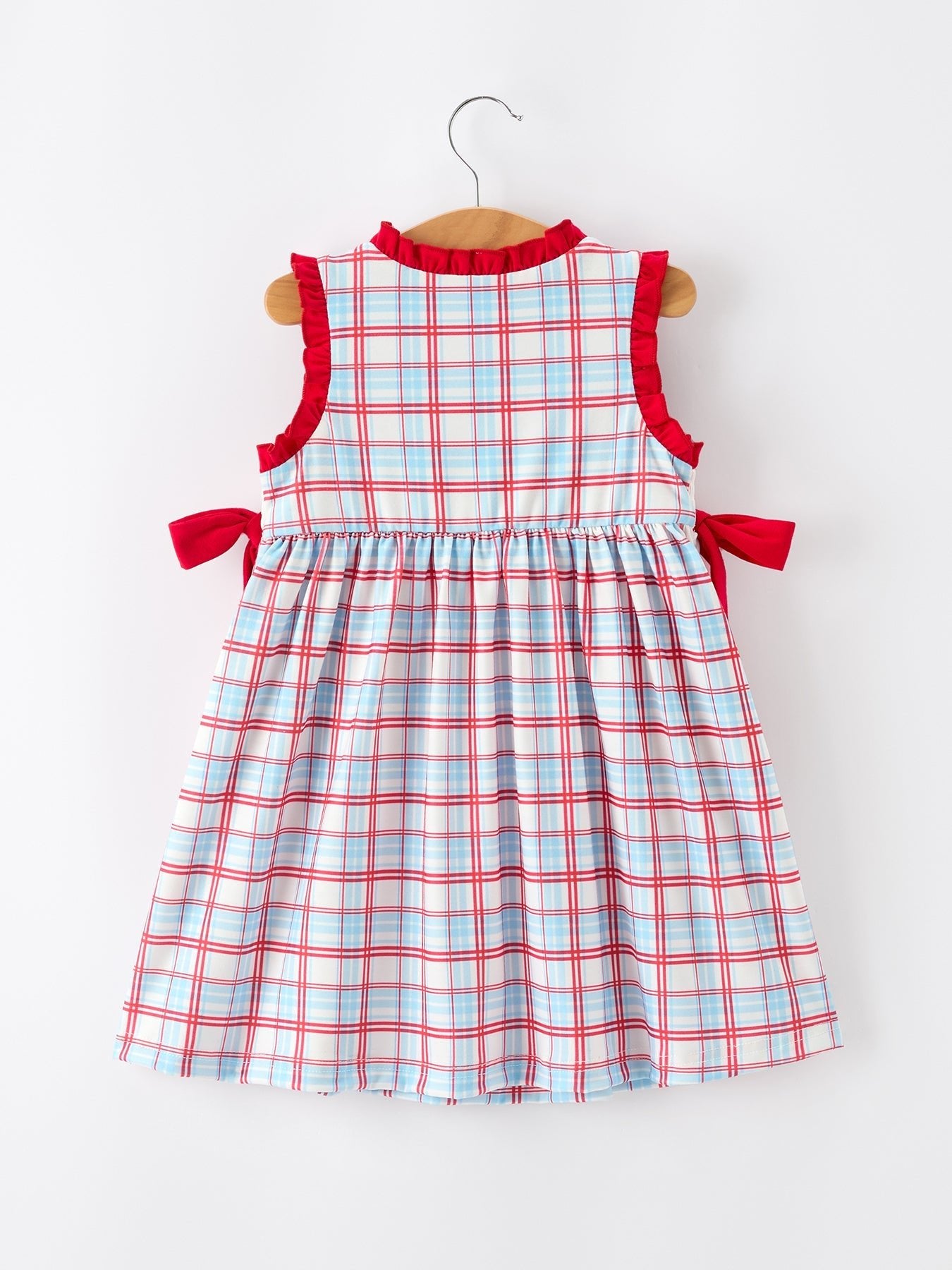 4th of July Plaid Flag Heart Girl Dress With Bow - Abbies Place