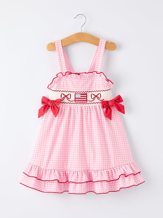 4th of July Plaid Girls Dress Bow Ruffle - Abbies Place