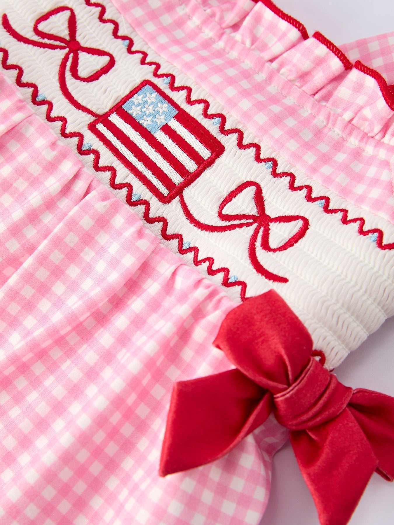 4th of July Plaid Girls Romper Bow Ruffle - Abbies Place