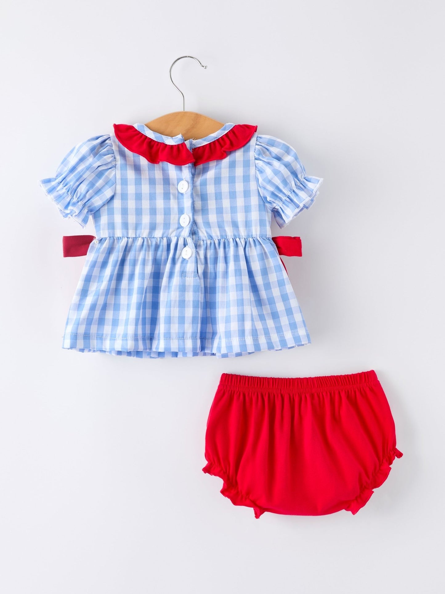 4th of july Plaid Smocking Girls Bloomer Set - Abbies Place