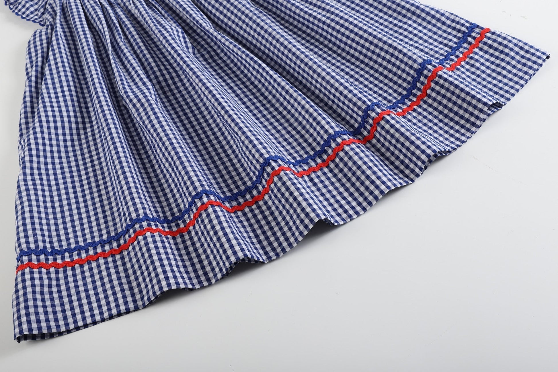 4th of July Royal Blue Gingham American Flag Smocked Bishop Dress - Abbies Place