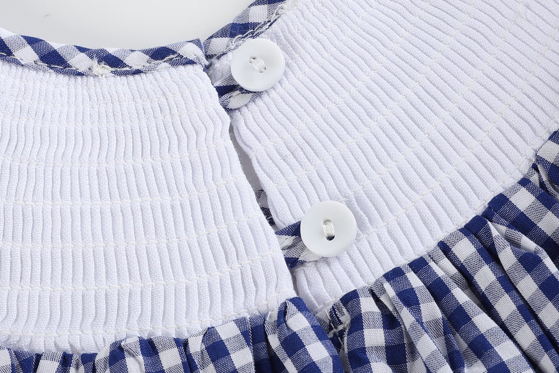 4th of July Royal Blue Gingham American Flag Smocked Bishop Dress - Abbies Place