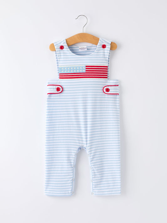 4th of July Stripe Blue Boys Romper - Abbies Place
