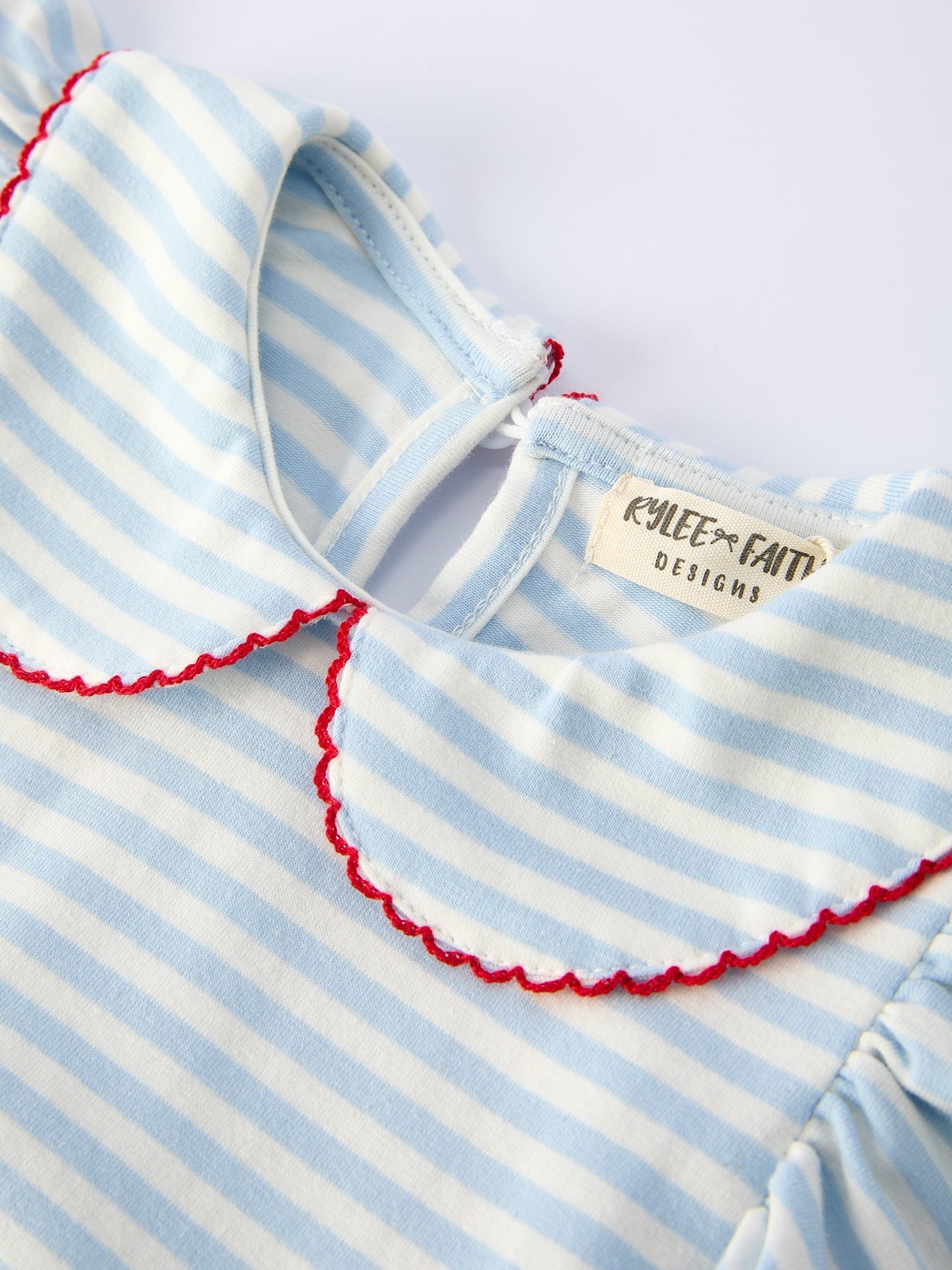 4th of July Stripe Girls Dress Bow Peter Pan Collar - Abbies Place