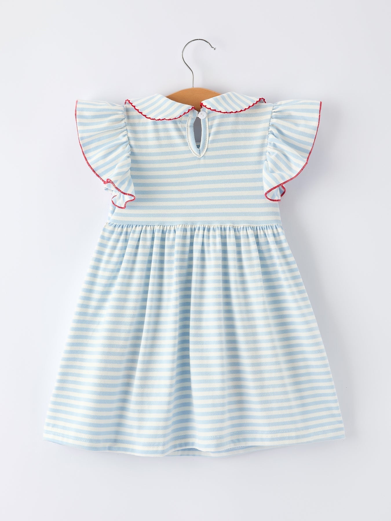 4th of July Stripe Girls Dress Bow Peter Pan Collar - Abbies Place