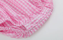 Load image into Gallery viewer, Preorder by 9/30-Pink Gingham Daisy and Hearts Smocked Romper-Ships 12/28
