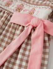 Load image into Gallery viewer, Christmas Vintage-Style Plaid Dress with Embroidered Gingerbread and Bows-Ships 10/30
