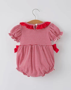 Holiday Baby Girls Romper with Embroidered Christmas Lights and Red Bow Details-Ships 10/10