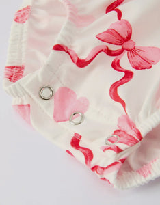 Preorder(10/19)Girls Valentine Romper with Heart Embroidery and Bowknot Design-Ships by 11/20