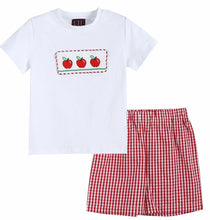 Load image into Gallery viewer, Smocked T-shirt with Apple and Red Shorts - Image #1
