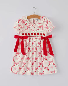 Preorder(10/19)Girls Valentine Dress with Heart Embroidery and Bowknot Design-Ships by 11/20