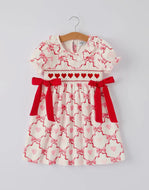 Preorder(10/19)Girls Valentine Dress with Heart Embroidery and Bowknot Design-Ships by 11/20