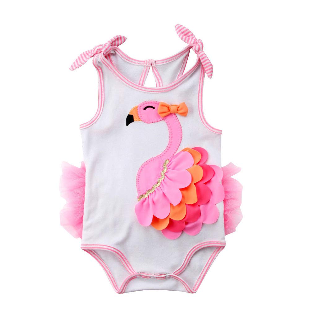 Newborn Baby Girls Flamingo Romper Adjustable Shoulder Strap Bodysuit Outfit Clothes (0-3 Months, A)