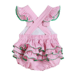 Lil cactus Pink Striped Watermelon Smocked Bubble Romper