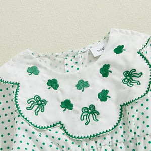 Thorn Tree Baby Girl St. Patrick's Day Clothes Green Romper Elastic Sleeve Side Button Closure Spring Newborn Bodysuit (Clover White Romper, 3-6 Months)