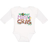 inktastic My First Mardi Gras Long Sleeve Creeper 6 Months 0020 White 20ba1