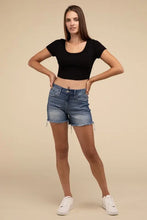 Load image into Gallery viewer, Mid Rise Raw Frayed Hem Denim Shorts - Image #2
