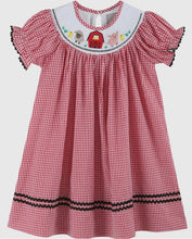 Load image into Gallery viewer, Preorder ETA 7/15-8/15 Red Gingham Barn Animals Smocked Dress - Image #1
