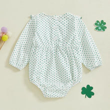 Load image into Gallery viewer, Thorn Tree Baby Girl St. Patrick&#39;s Day Clothes Green Romper Elastic Sleeve Side Button Closure Spring Newborn Bodysuit (Clover White Romper, 3-6 Months)
