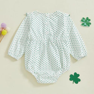 Thorn Tree Baby Girl St. Patrick's Day Clothes Green Romper Elastic Sleeve Side Button Closure Spring Newborn Bodysuit (Clover White Romper, 3-6 Months)