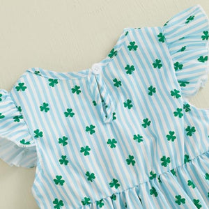 Baby Girl Valentines Day Outfit Newborn Heart Plaid Bubble Romper Bowknot Ruffle Bodysuit Smocked Baby Clothes (Irish Clover-Blue, 12-18 Months)