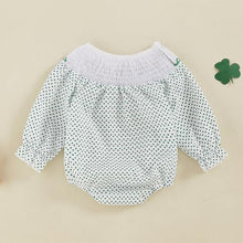 Load image into Gallery viewer, Baby Toddler Girl St Patricks Day Bodysuit Clover Rainbow Long Sleeve Dot Print Bodysuit with 3D Bows Spring Irish Clothes (Style 8, 6-12 Months)
