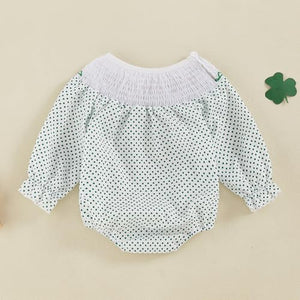 Baby Toddler Girl St Patricks Day Bodysuit Clover Rainbow Long Sleeve Dot Print Bodysuit with 3D Bows Spring Irish Clothes (Style 8, 6-12 Months)