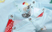 Load image into Gallery viewer, Light Blue Barnyard Print Applique Farm Animal Shortalls - Image #3
